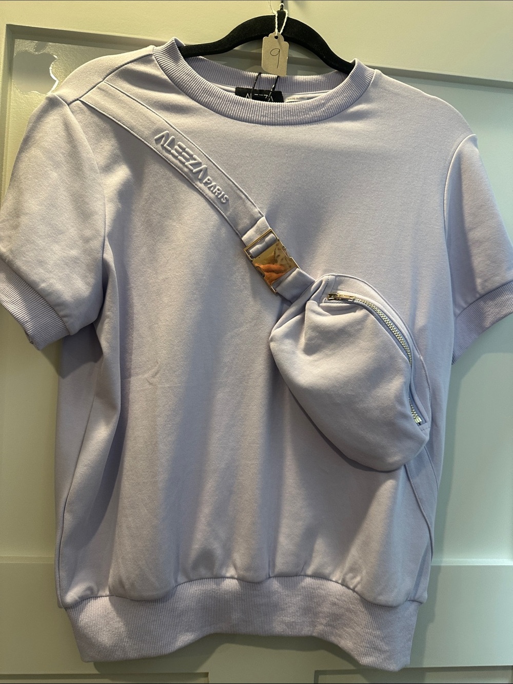 Aleeza Paris Lilac Short-Sleeve Sweatshirt with Attached Crossbody Pouch - Picture 2 of 3